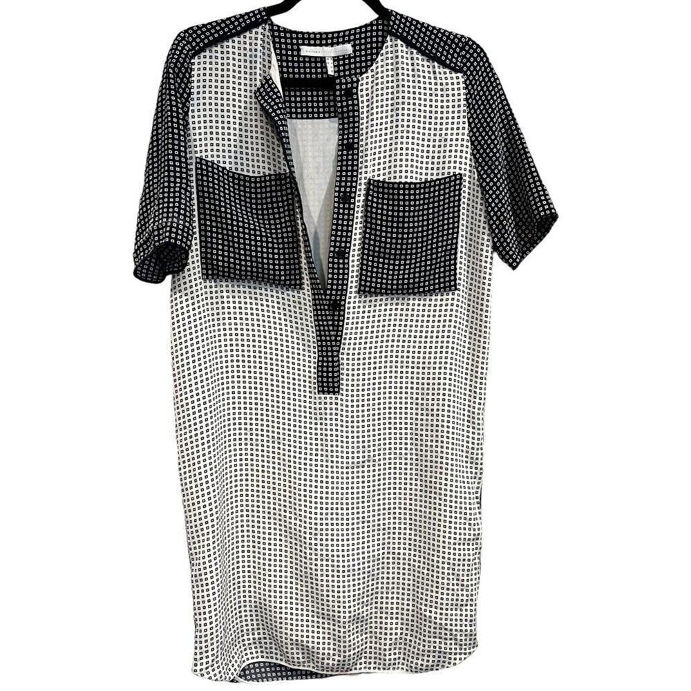 Victoria Victoria Beckham Silk Tunic Dress US 4 Black White Mini Pockets